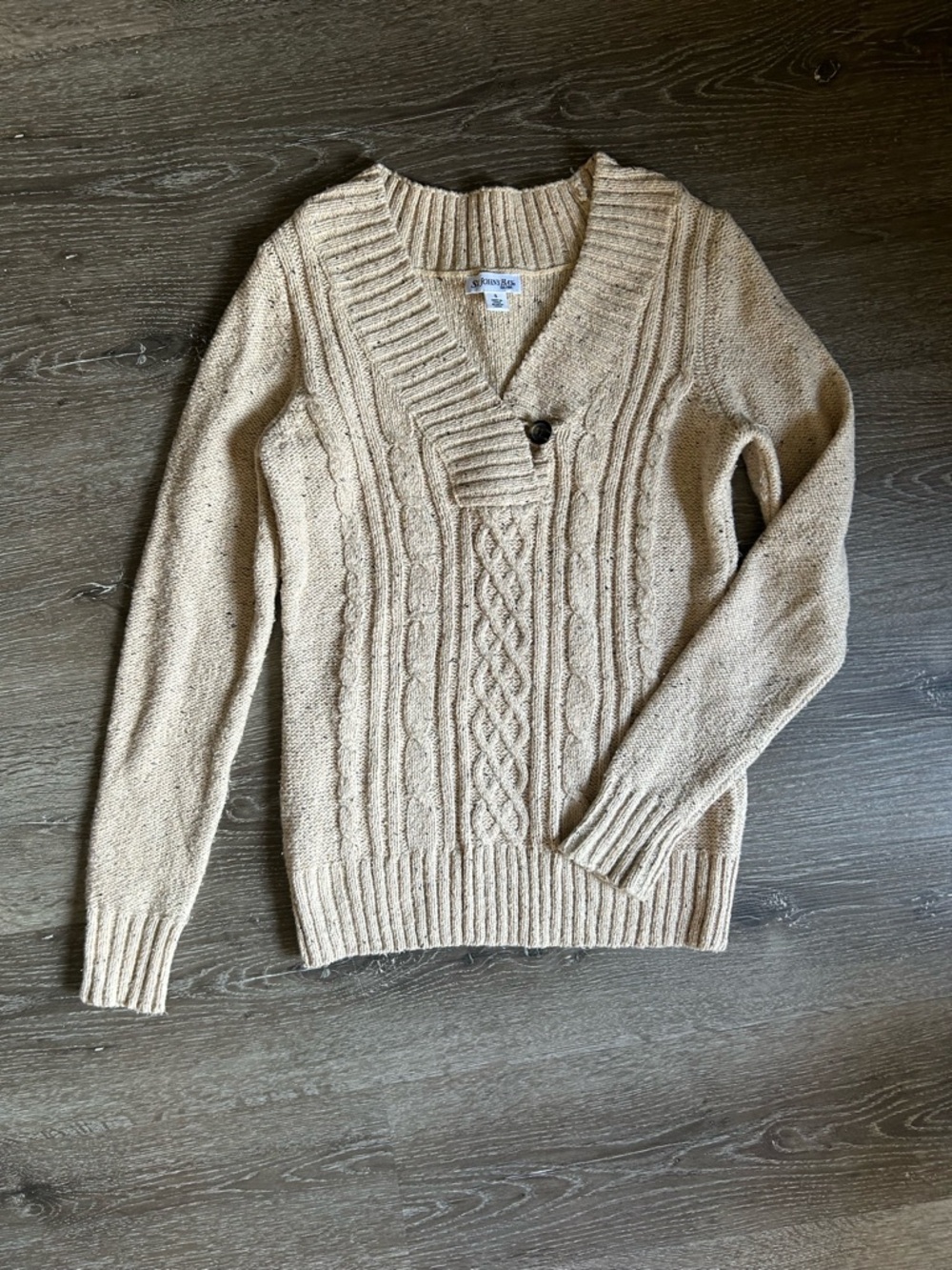 St Johns Bay Small Beige Tan Cotton‎ Blend Cable Knit Sweater
